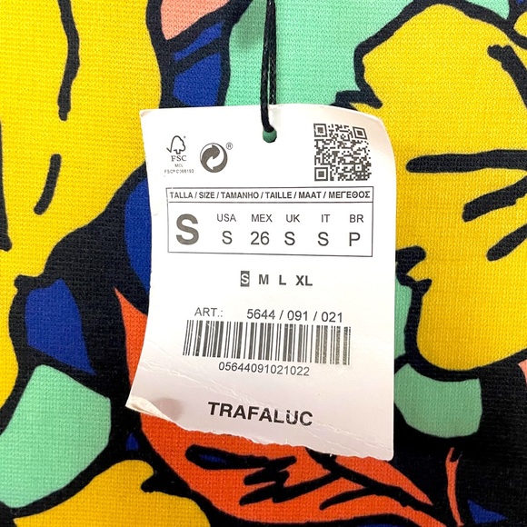 NWT Zara Trafaluc Blue Yellow Green Floral Bodycon Sleeveless Dress Sz S - Picture 4 of 6